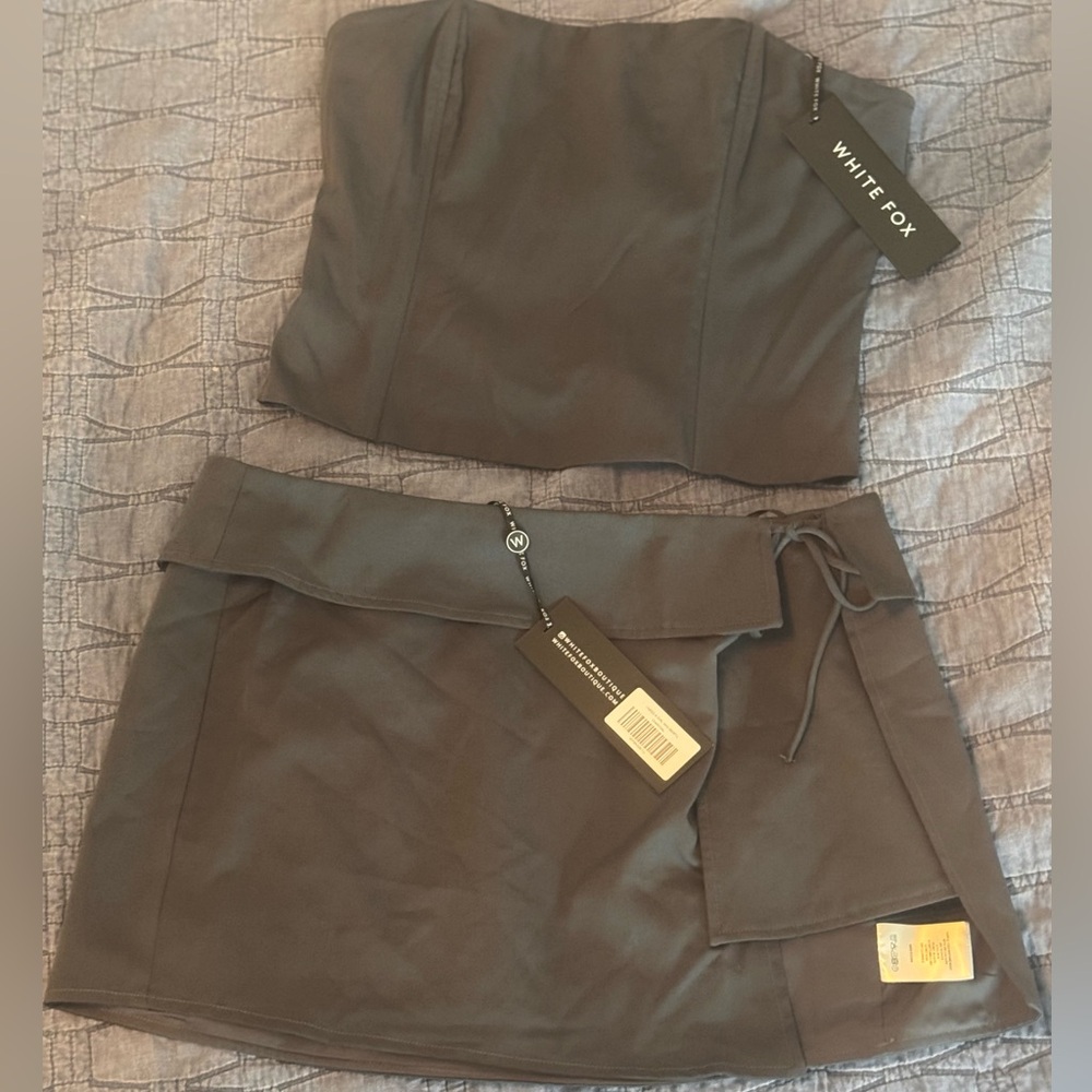 White Fox Boutique Charcoal Grey Wrap Mini Skirt with Corset Top